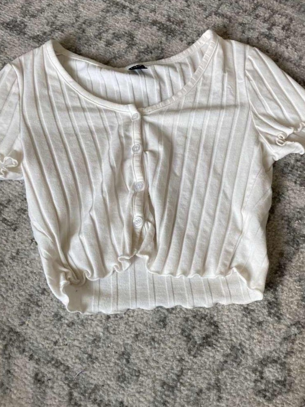 White Ribbed Button-Front Crop Top